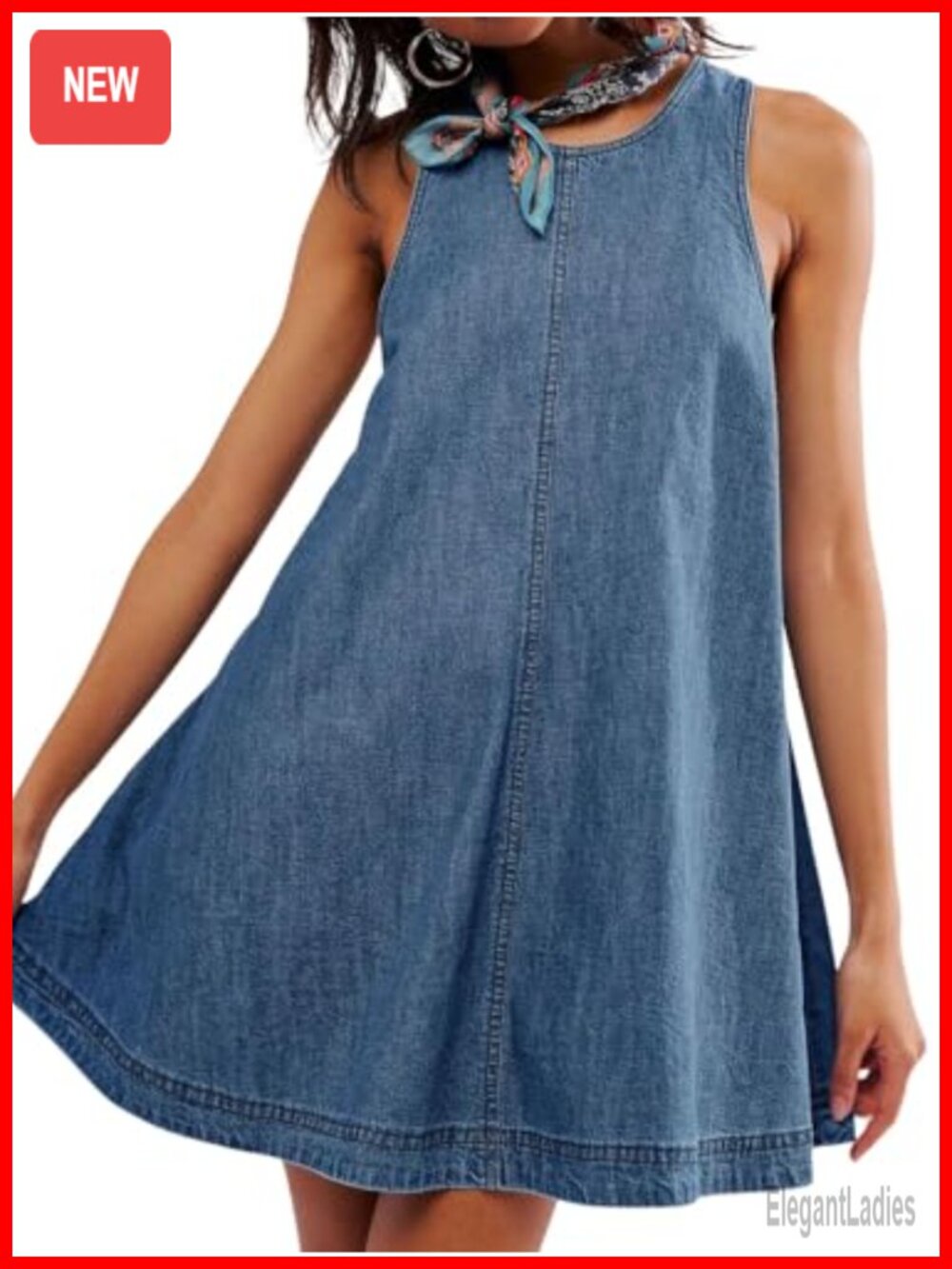 Sleeveless Denim Mini Dress Babydoll A Line Cutout Flowy Jean Sundress